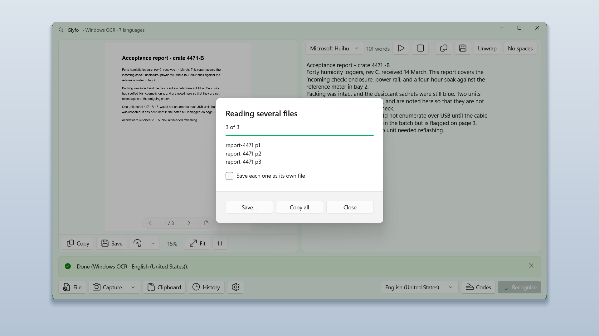 Glyfo recognising a list of files in one batch.